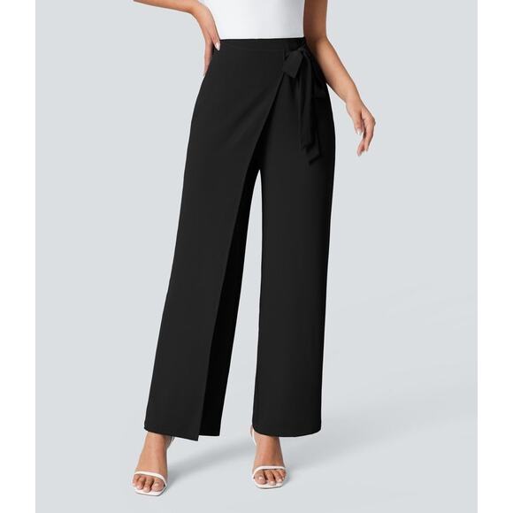 Halara High Waisted tie Side Wide Leg Pants Size XL  Work Relaxed Fit Office NWT - Picture 1 of 12